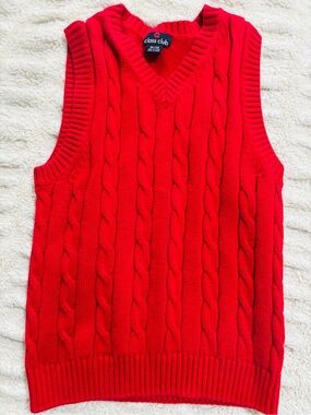 Class Club Boys Bright Red Cable-Knit V-Neck Sweater Vest